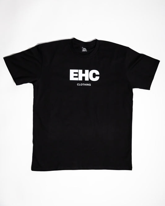 Every Hustle Counts EHC World black womens t-shirt, front view with EHC Clothing chest print