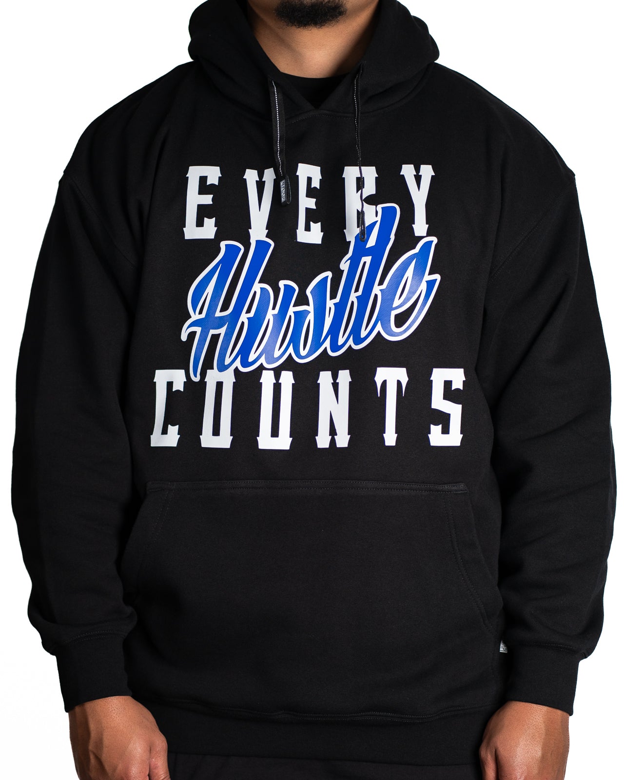 Every Hustle Counts Original EHC black hoodie with blue script chest print