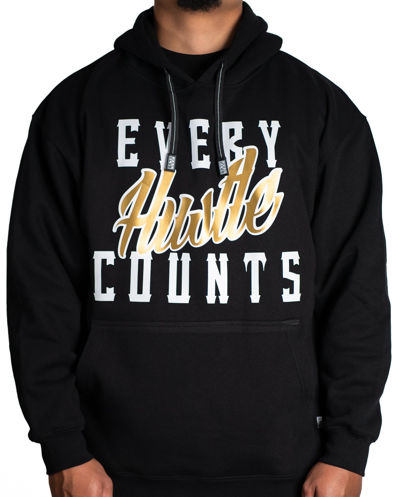 Every Hustle Counts Original EHC black hoodie with gold script chest print