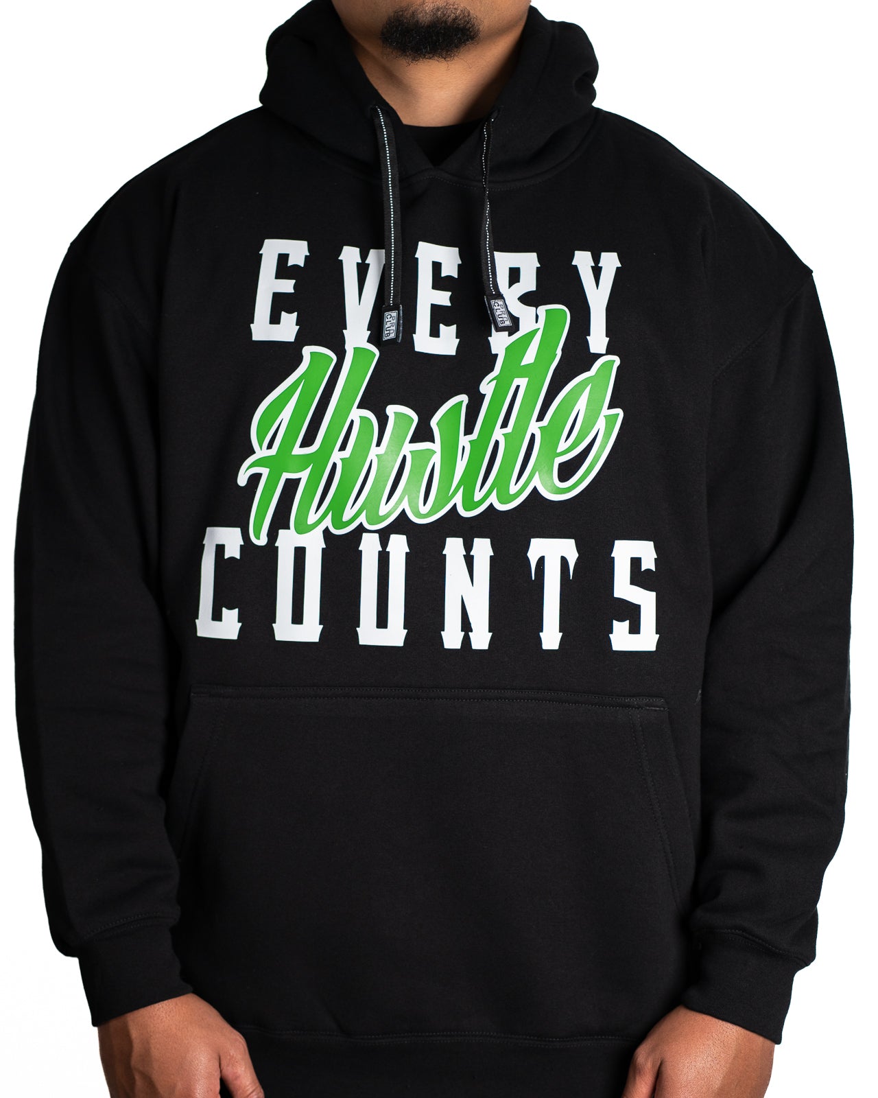 Every Hustle Counts Original EHC black hoodie with green script chest print
