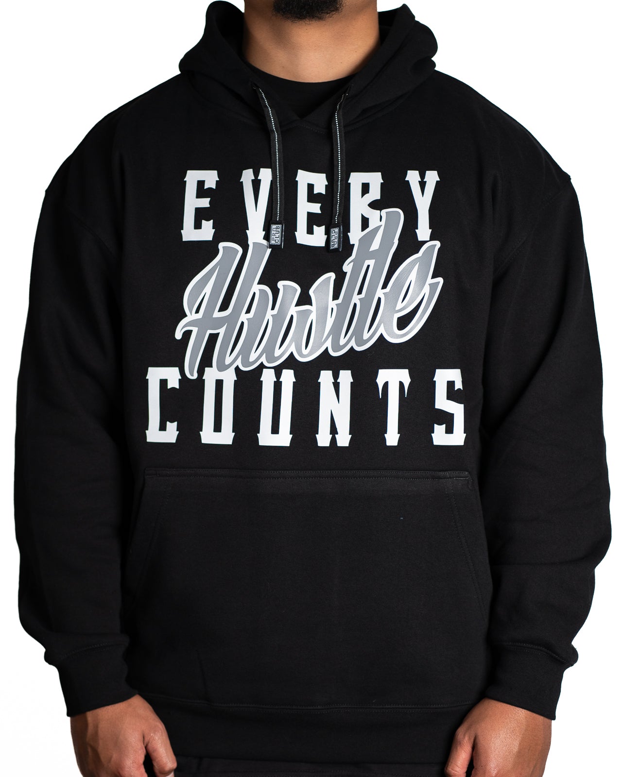 Every Hustle Counts Original EHC black hoodie with grey script chest print