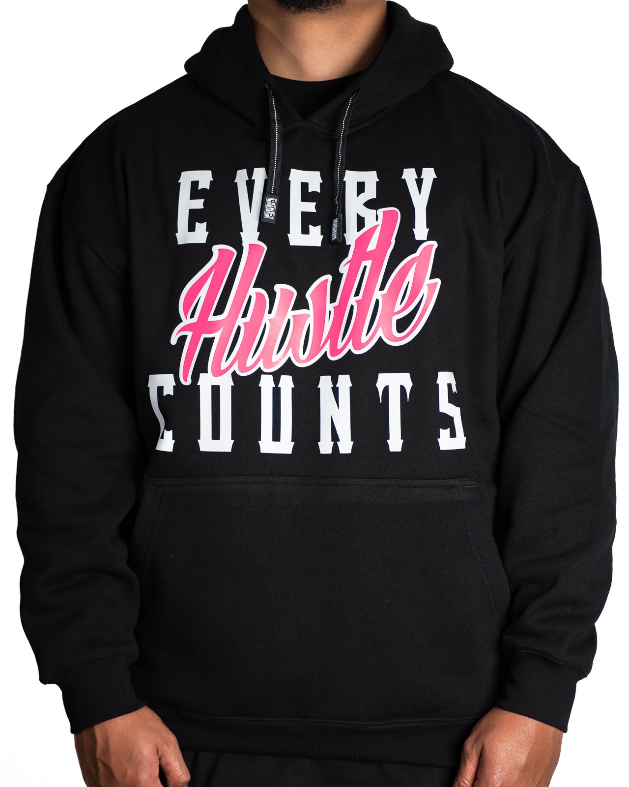 Every Hustle Counts Original EHC black hoodie with hot pink script chest print