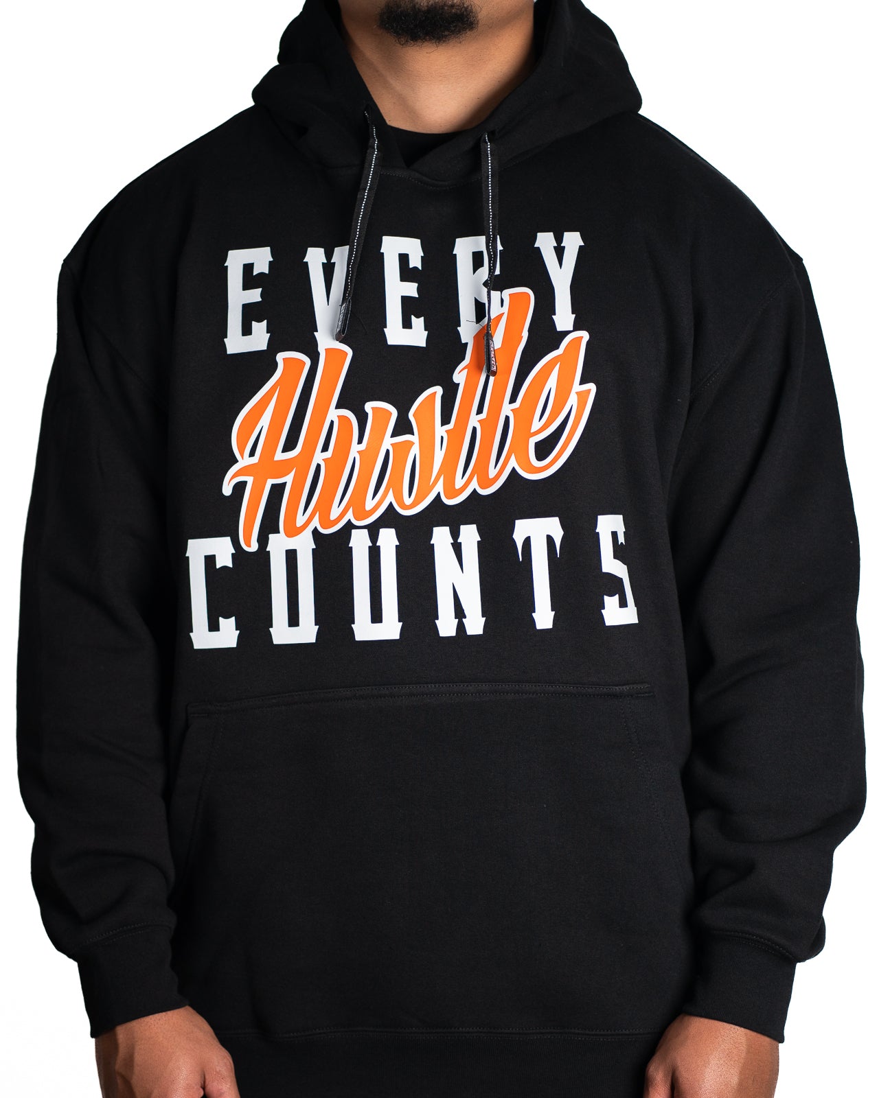 Every Hustle Counts Original EHC black hoodie with orange script chest print