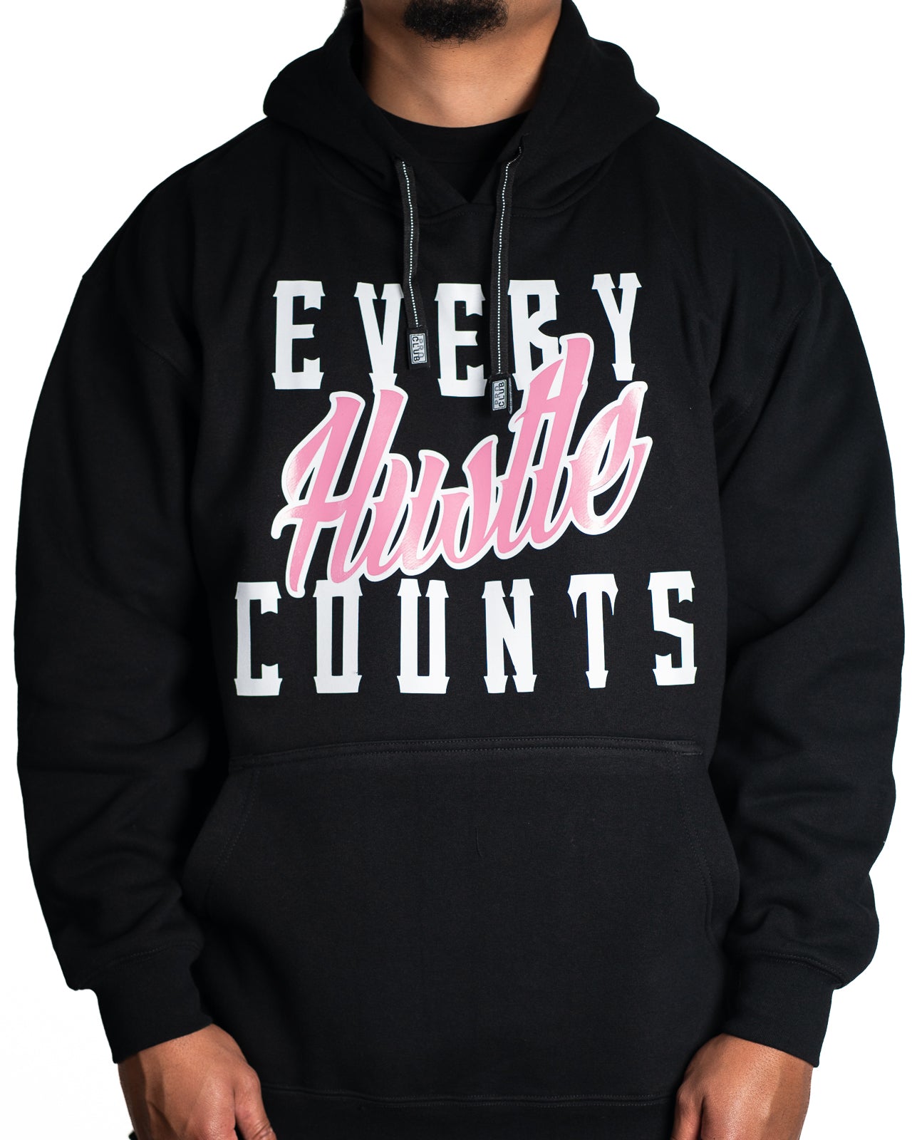 Every Hustle Counts Original EHC black hoodie with pink script chest print