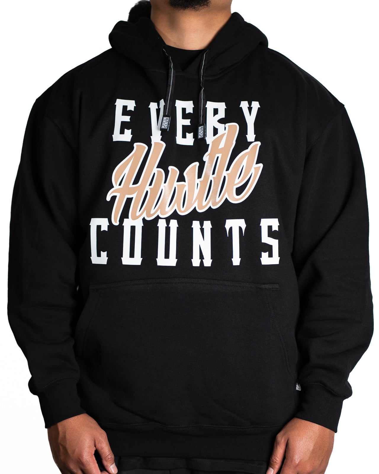 Every Hustle Counts Original EHC black hoodie with tan script chest print