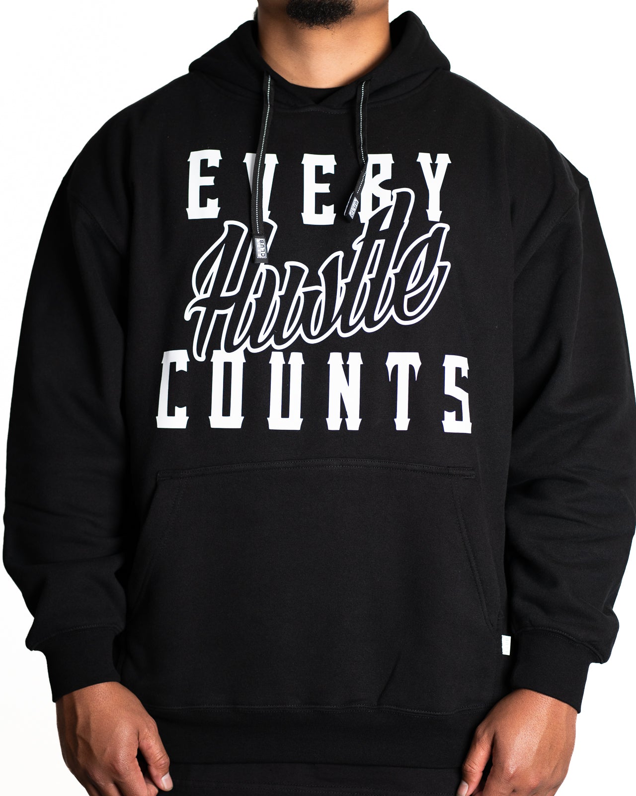 Every Hustle Counts Original EHC black hoodie with white script chest print