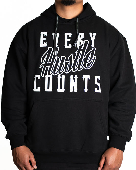 Every Hustle Counts Original EHC black hoodie with white script chest print