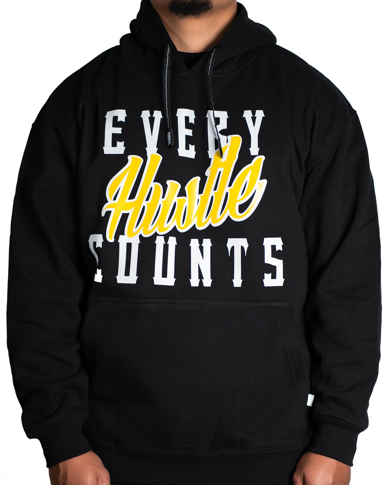 Every Hustle Counts Original EHC black hoodie with yellow script chest print