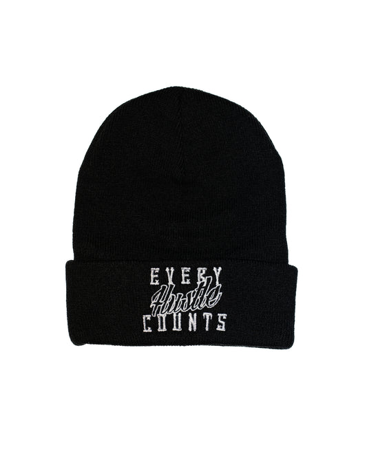 Every Hustle Counts Original EHC black cuffed beanie with embroidered script logo