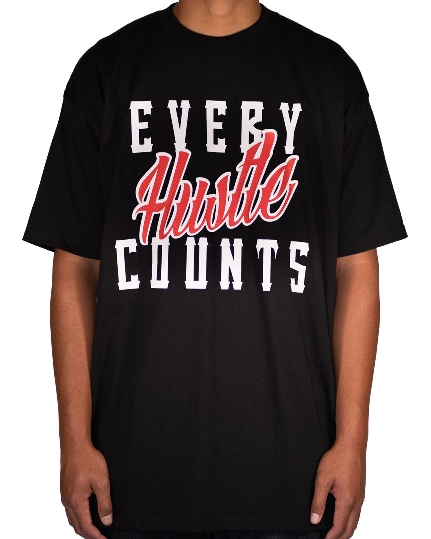 Every Hustle Counts Original EHC black t-shirt with red script chest print