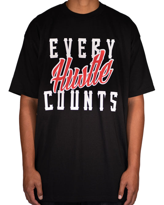 Every Hustle Counts Original EHC black t-shirt with red script chest print